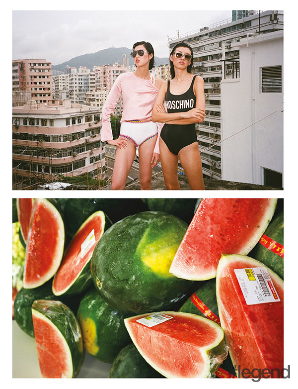 On Angie (left) Top _ Topshop Unique at Net-A-Porter | Briefs _ KIINI at Net-A-Porter | Sunglasses _ Stella McCartney / On Louise (right) Bathing suit _ Moschino | Sunglasses _ Stella McCartney